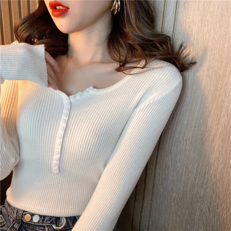 Black Knitted V Neck Sweater Top for Women - Image 16