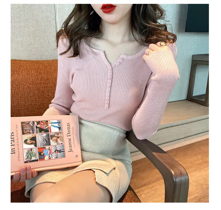 Black Knitted V Neck Sweater Top for Women — feature 10
