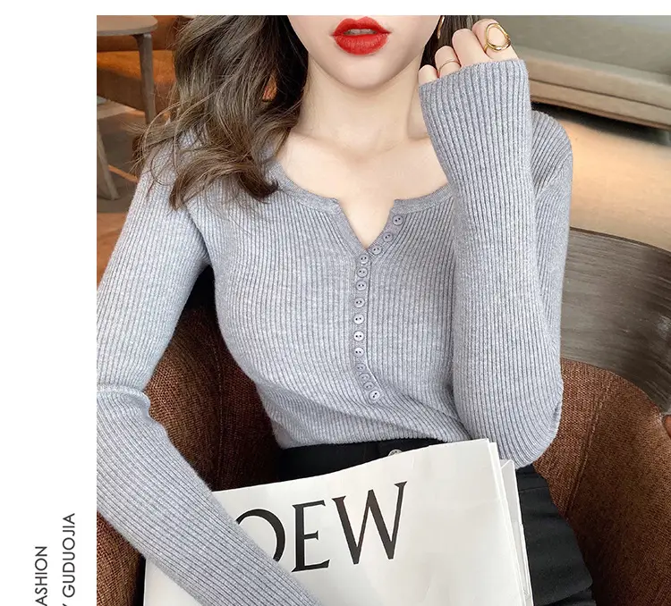 Black Knitted V Neck Sweater Top for Women — feature 13