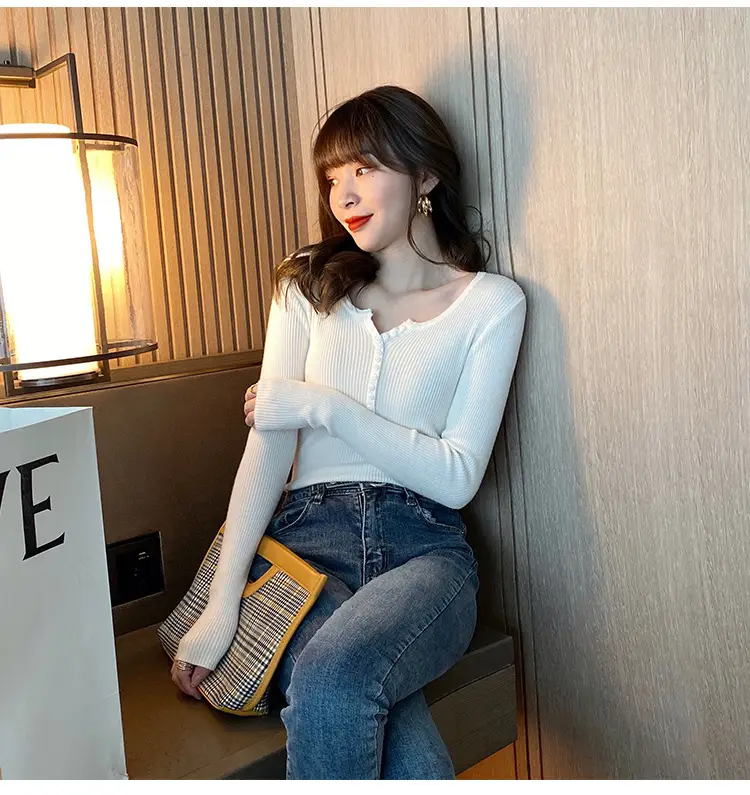 Black Knitted V Neck Sweater Top for Women — feature 16