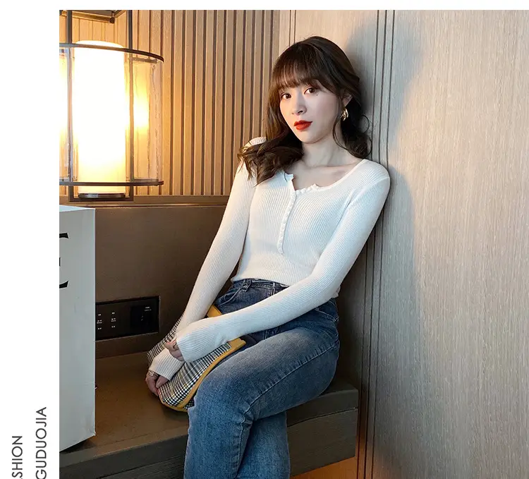 Black Knitted V Neck Sweater Top for Women — feature 17