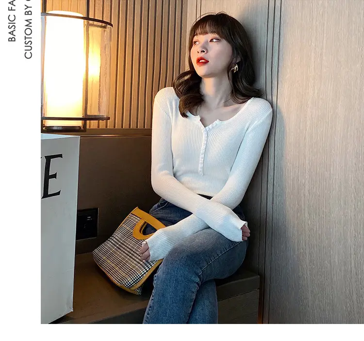 Black Knitted V Neck Sweater Top for Women — feature 18