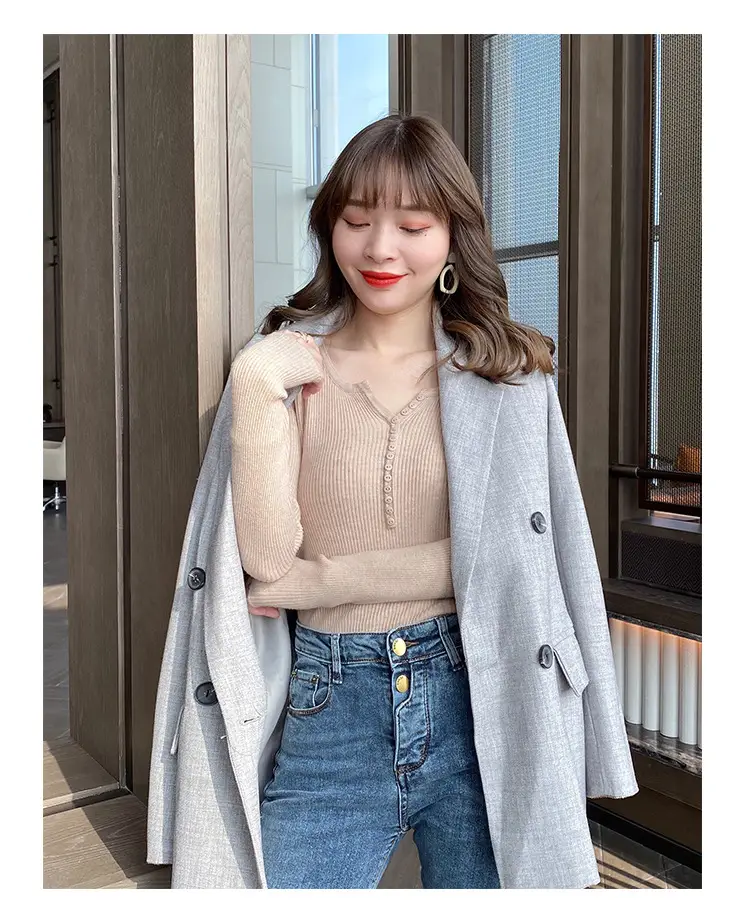 Black Knitted V Neck Sweater Top for Women — feature 19