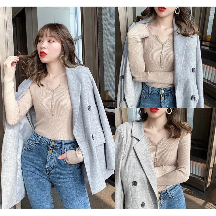 Black Knitted V Neck Sweater Top for Women — feature 20