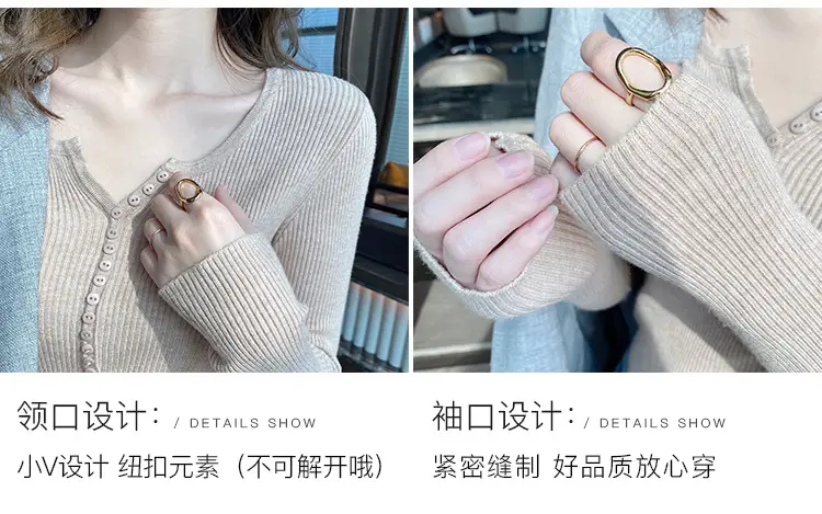 Black Knitted V Neck Sweater Top for Women — feature 3