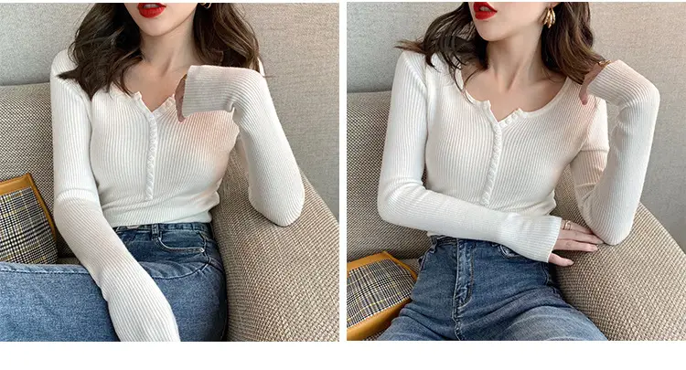 Black Knitted V Neck Sweater Top for Women — feature 6