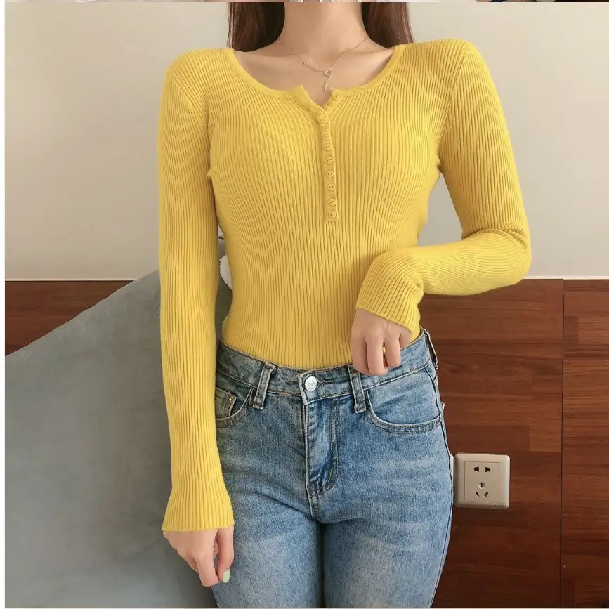 Black Knitted V Neck Sweater Top for Women - Image 2
