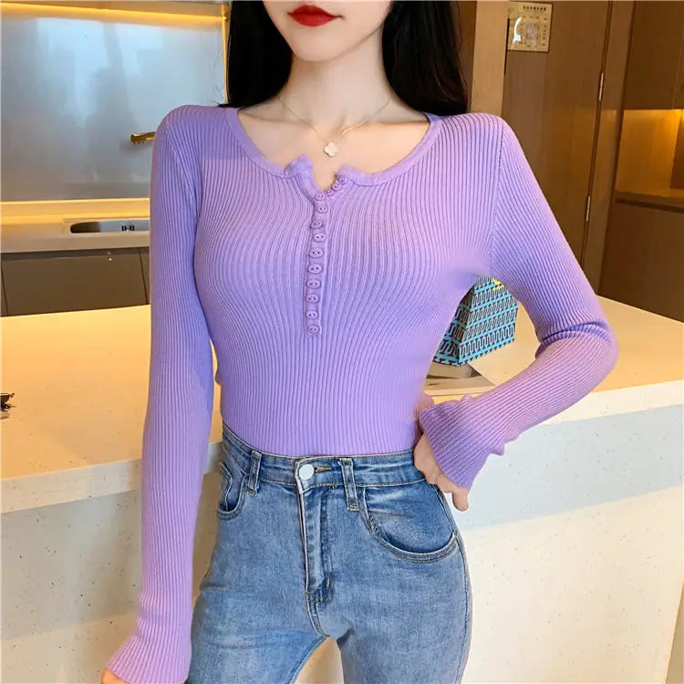 Black Knitted V Neck Sweater Top for Women - Image 3