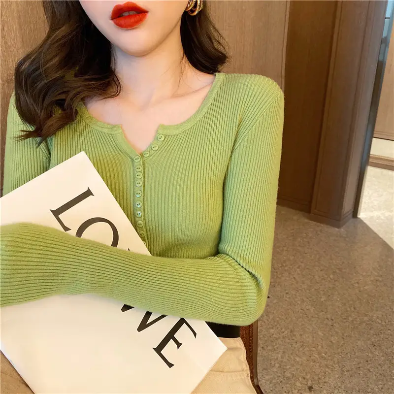 Black Knitted V Neck Sweater Top for Women - Image 5