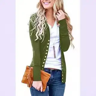 Women's Elegant Button Cardigan Jacket Black Green Maroon Blue - Image 9
