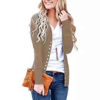 Women's Elegant Button Cardigan Jacket Black Green Maroon Blue - Image 10