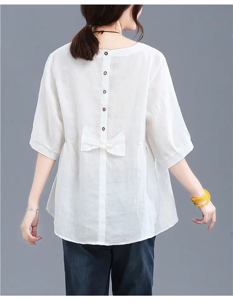 Women Printed Cotton Linen T-Shirt 2024 Summer — feature 14