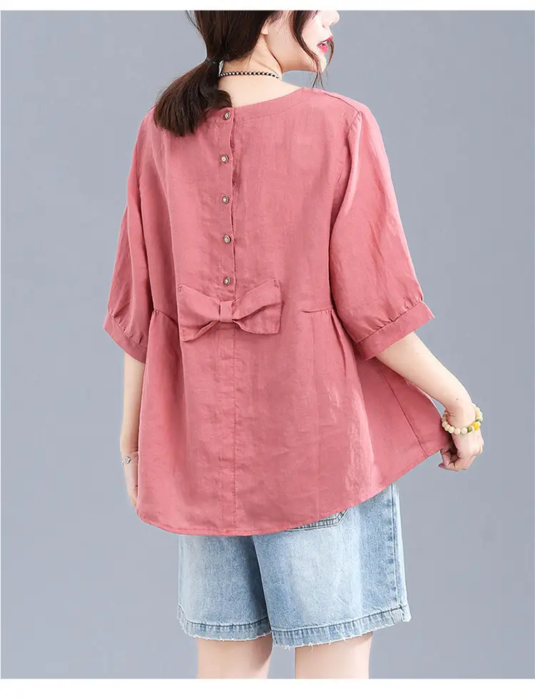 Women Printed Cotton Linen T-Shirt 2024 Summer — feature 22