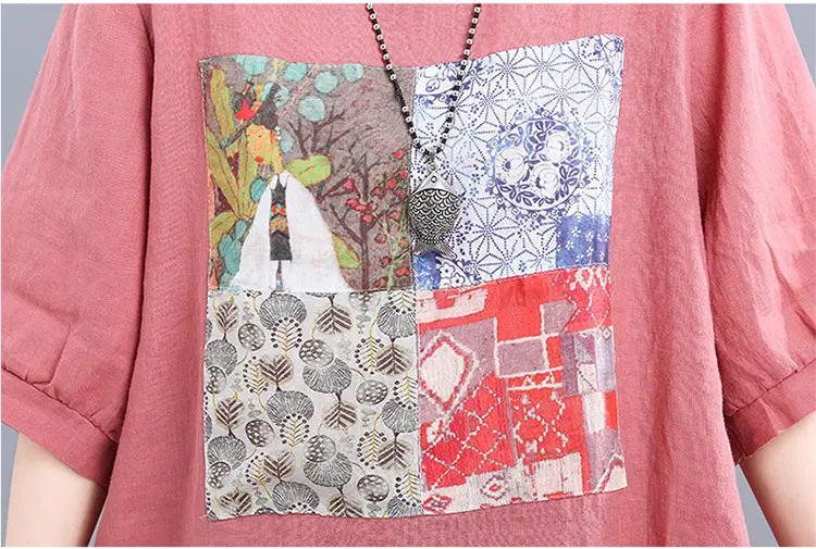 Women Printed Cotton Linen T-Shirt 2024 Summer — feature 32