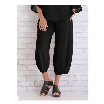 Women Black Cropped Pants Plus Size Solid Color - Image 8