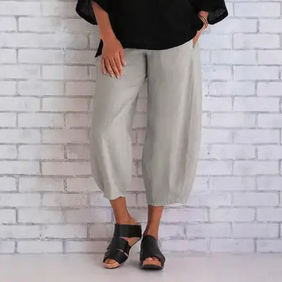 Women Black Cropped Pants Plus Size Solid Color - Image 9