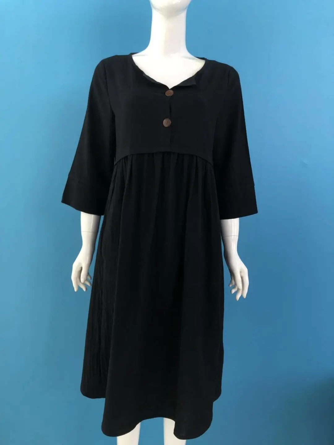 2023 Spring Summer Button Flap Pocket Dress Cotton Linen - Image 5