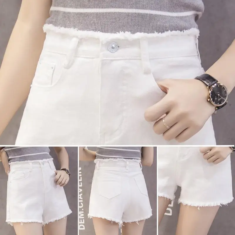 Women High-waisted Denim Shorts White 2020 - Image 4
