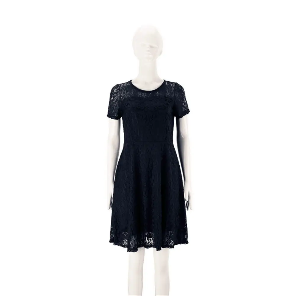 Blue Lace Round Neck Short Sleeve Dress - Image 8