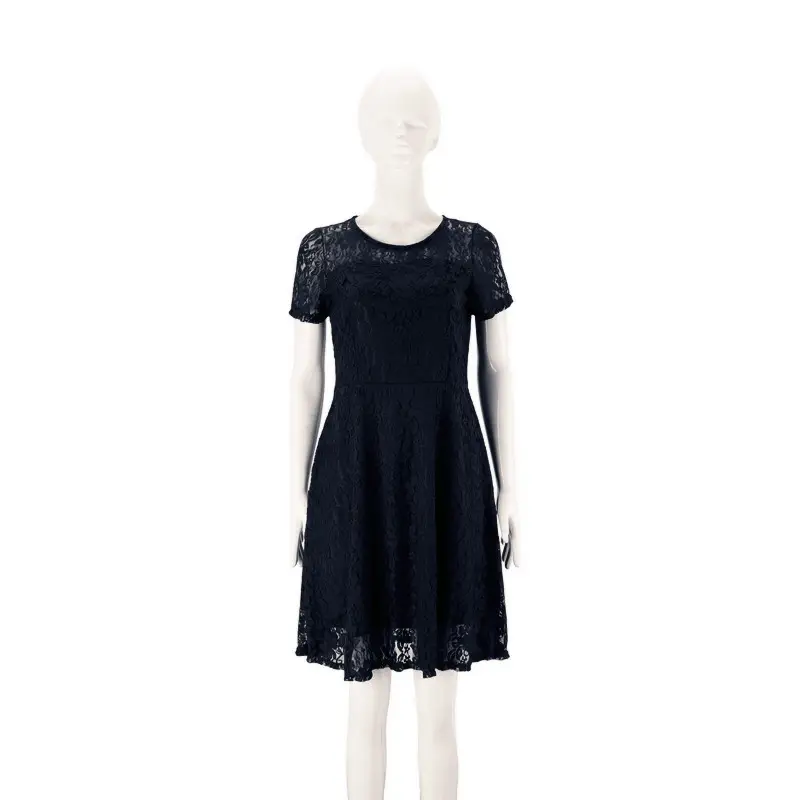 Blue Lace Round Neck Short Sleeve Dress - Image 3