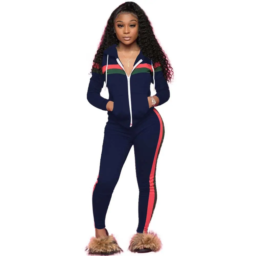 Cross-Border Hooded Two-Piece Set Yellow Red Zipper Track Suit - Image 5