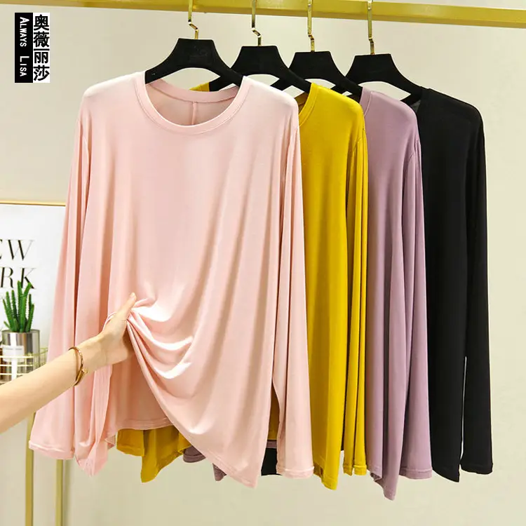 Women's Yellow Long Sleeve T-Shirt Loose Fit Plus Size - Image 5