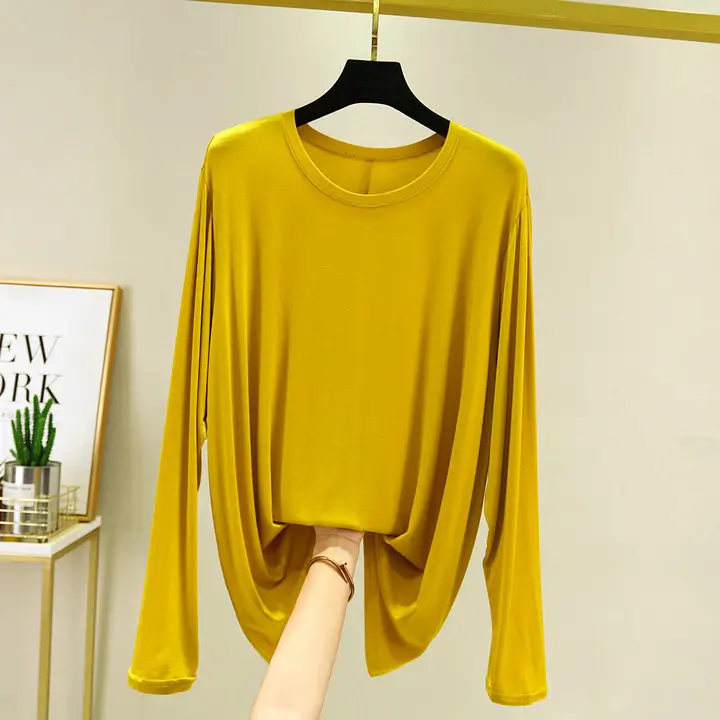 Women's Yellow Long Sleeve T-Shirt Loose Fit Plus Size - Image 3