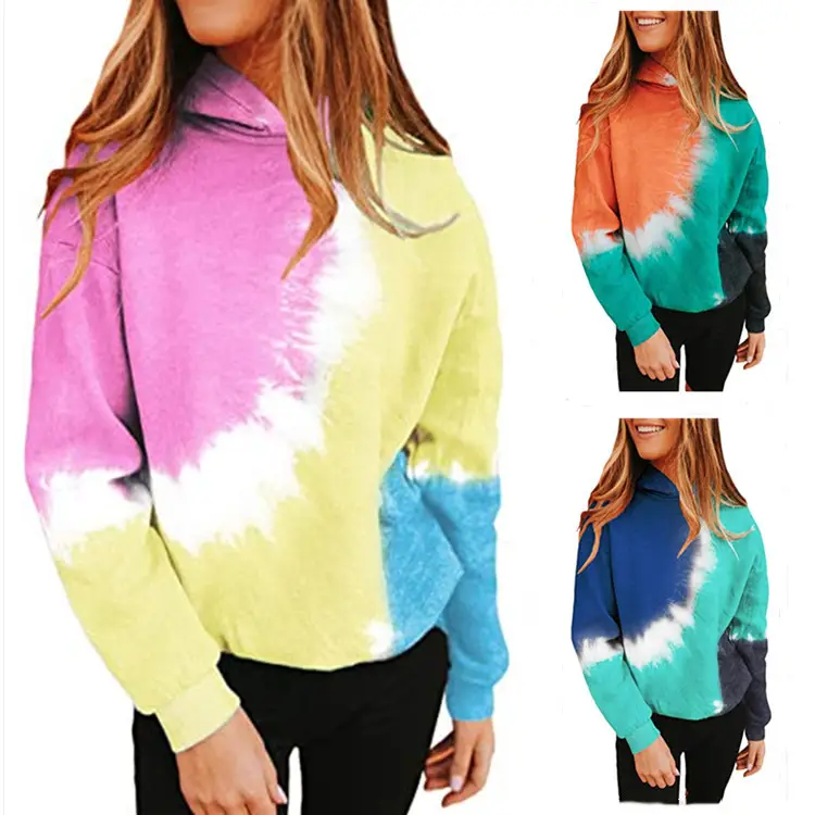 Women's 2020 Tie-Dye Hooded Sweatshirt Orange Green Loose Fit