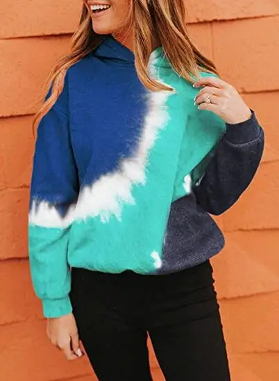 Women's 2020 Tie-Dye Hooded Sweatshirt Orange Green Loose Fit