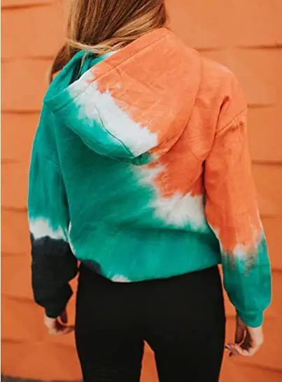 Women's 2020 Tie-Dye Hooded Sweatshirt Orange Green Loose Fit