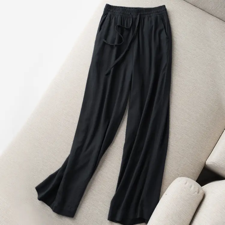 Women White Linen Wide Leg Pants 2024 - Image 2