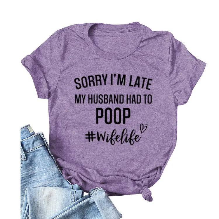 Women's Navy T-Shirt "Sorry I'm Late" Picnic Wish