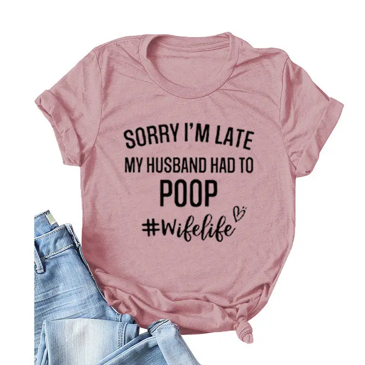 Women's Navy T-Shirt "Sorry I'm Late" Picnic Wish