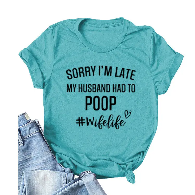 Women's Navy T-Shirt "Sorry I'm Late" Picnic Wish