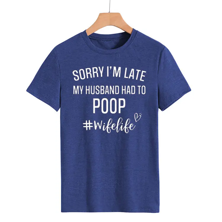 Women's Navy T-Shirt "Sorry I'm Late" Picnic Wish