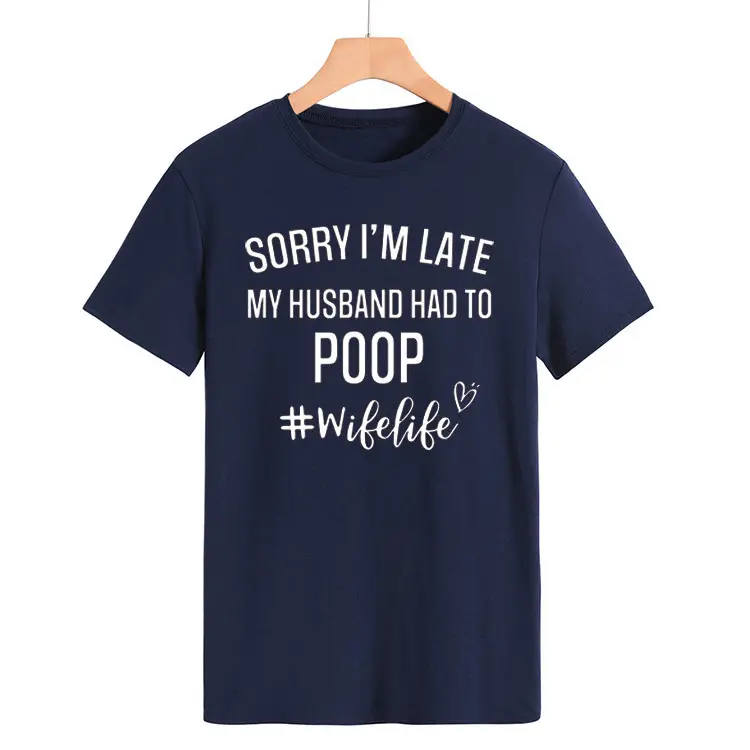 Women's Navy T-Shirt "Sorry I'm Late" Picnic Wish