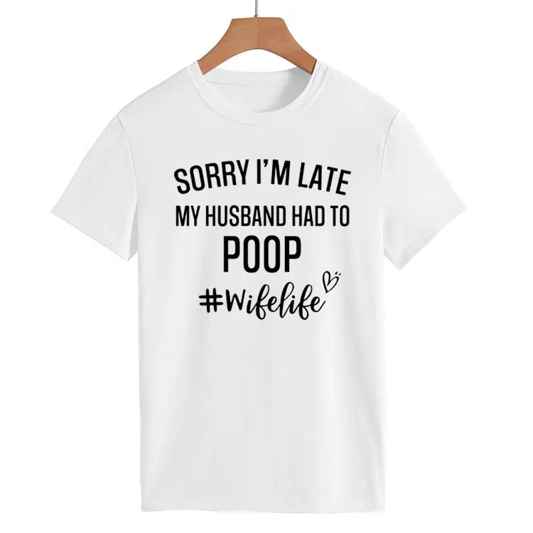 Women's Navy T-Shirt "Sorry I'm Late" Picnic Wish