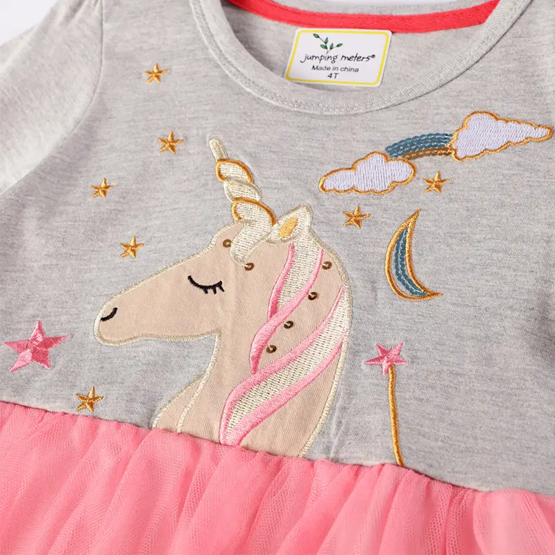 Girls' Unicorn Knitted Princess Dress Grey Pink - Image 4