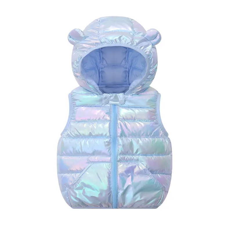 Kids Hooded Vest Light Blue Bear Ears Winter Wear - Image 14