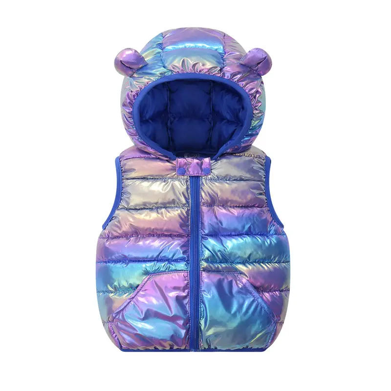 Kids Hooded Vest Light Blue Bear Ears Winter Wear - Image 15