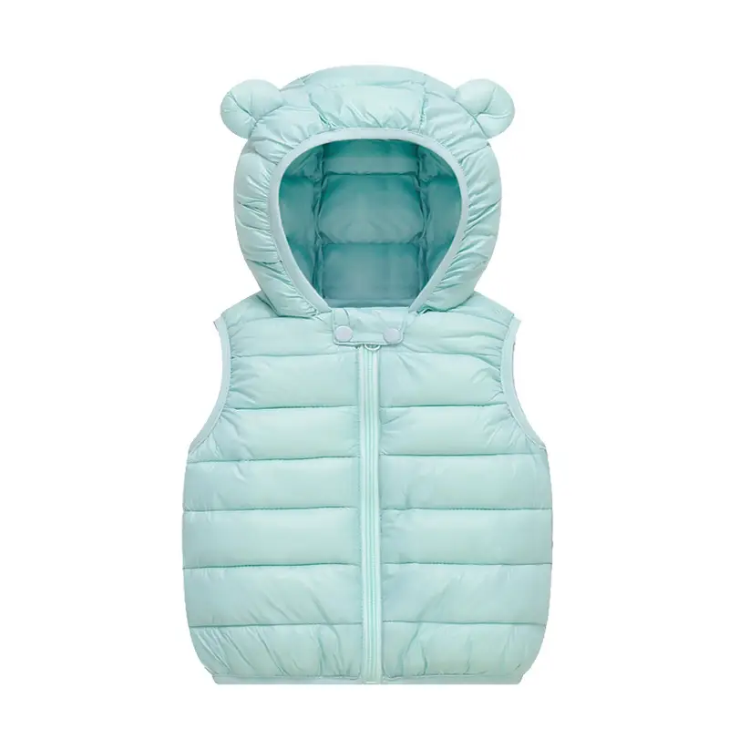 Kids Hooded Vest Light Blue Bear Ears Winter Wear - Image 8