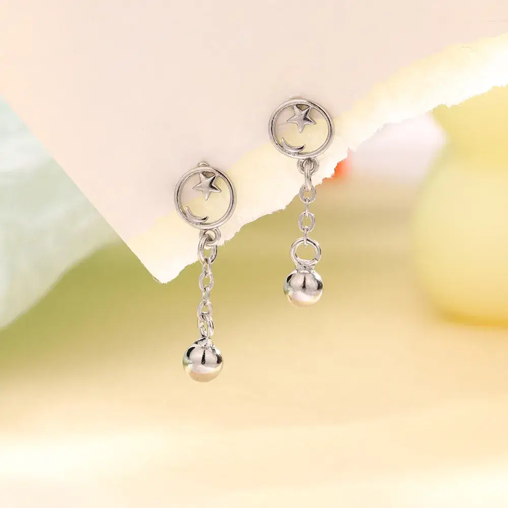 Women's Star Moon Earrings with Round Beads