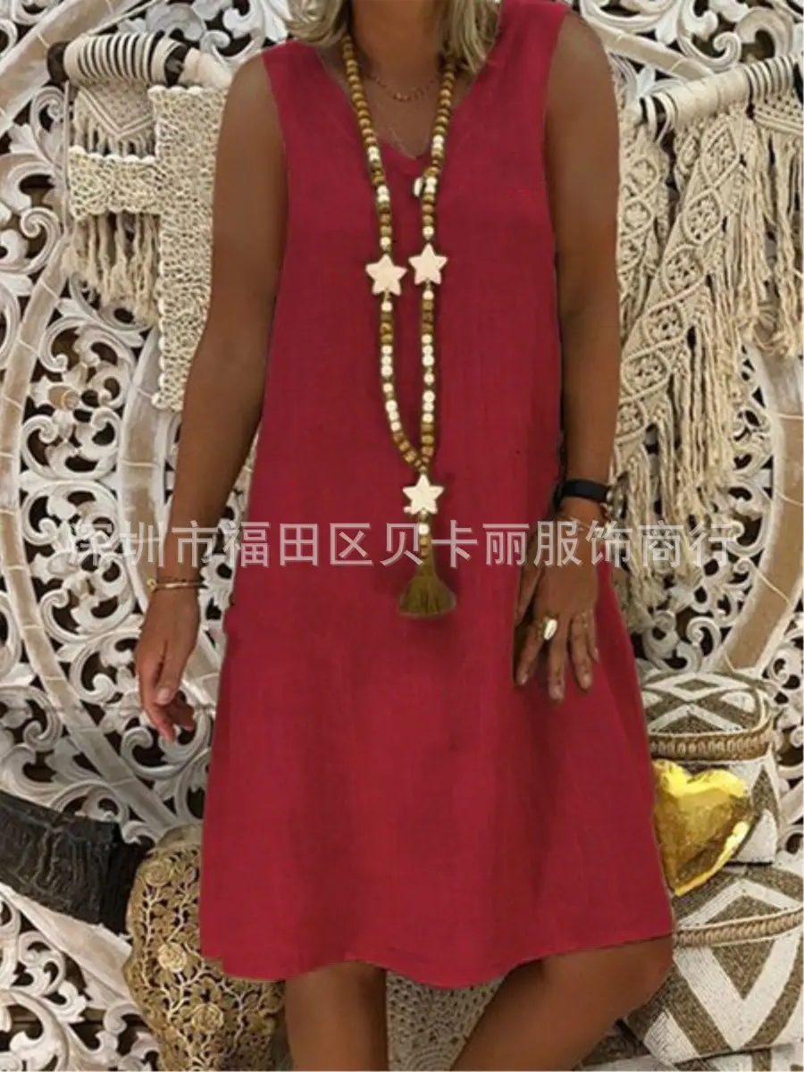 Women V-Neck Sleeveless Vest Dress Olive Green 2023