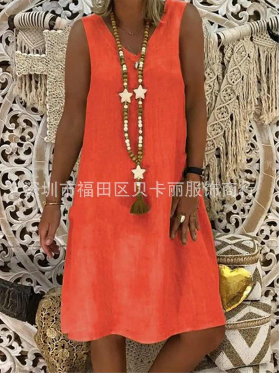 Women V-Neck Sleeveless Vest Dress Olive Green 2023