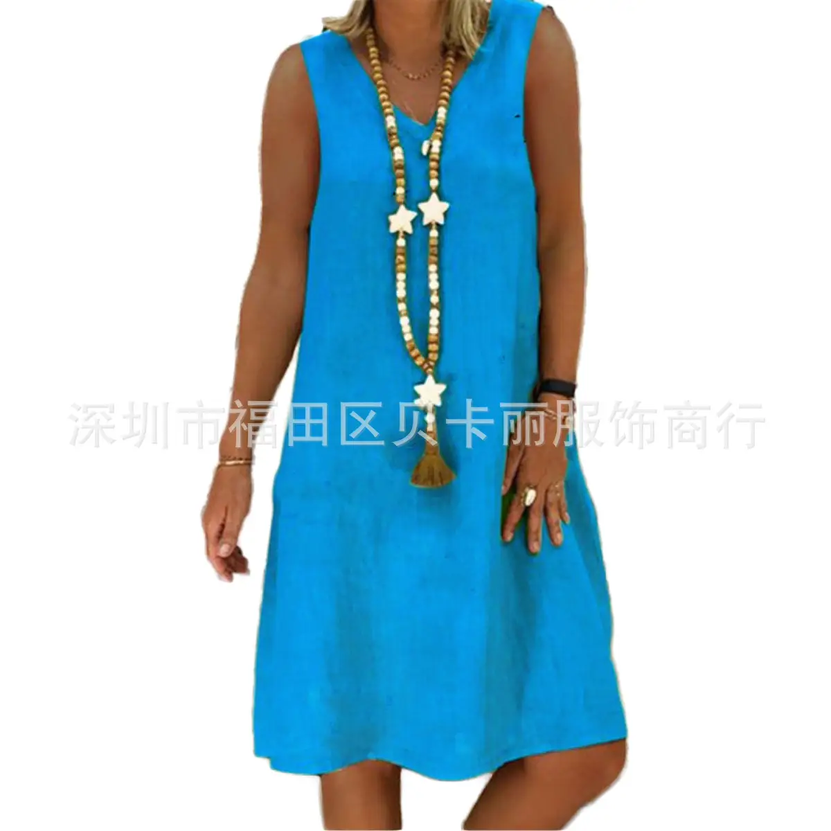 Women V-Neck Sleeveless Vest Dress Olive Green 2023