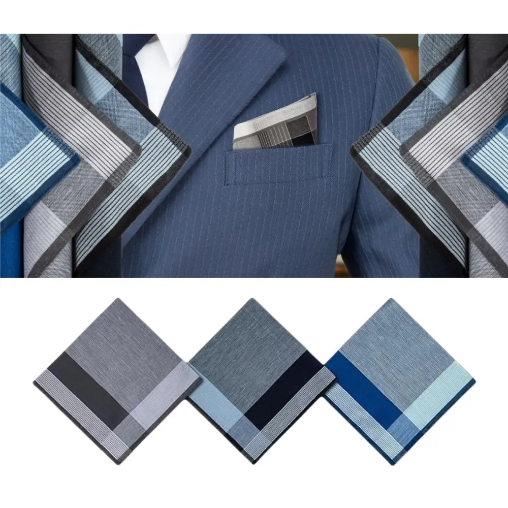 Cotton Men's Handkerchief 3Pcs Vintage Blue Grey - Image 5