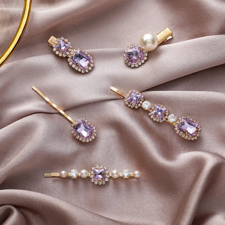 Romantic Star Purple Rhinestone Pearl Hairpins for Women - Image 4