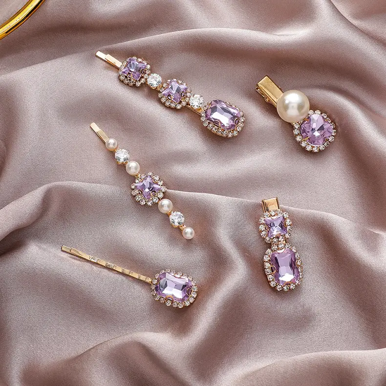 Romantic Star Purple Rhinestone Pearl Hairpins for Women - Image 5