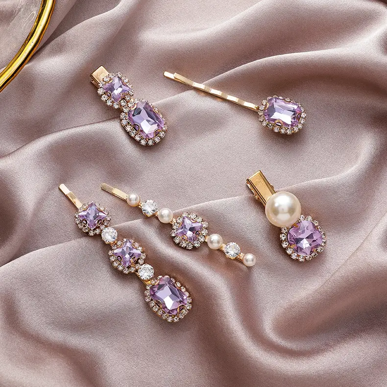 Romantic Star Purple Rhinestone Pearl Hairpins for Women - Image 6