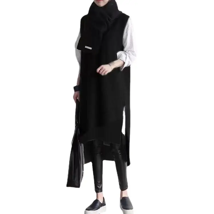 2026 Korean Style Black Knitted V-Neck Vest Dress